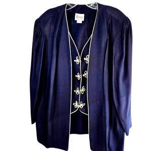 Maren Women's Blazer 18WP Blue Gold Plus Size 2X  Petites Coat Jacket Buttons